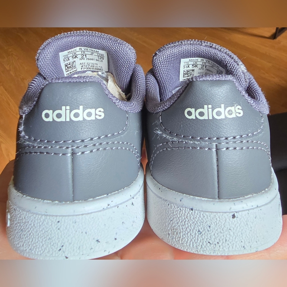Sz 5.5 Toddler Kids ADIDAS VS PACE 2.0 Grey Leather Two Straps Casual Shoes - Picture 5 of 8